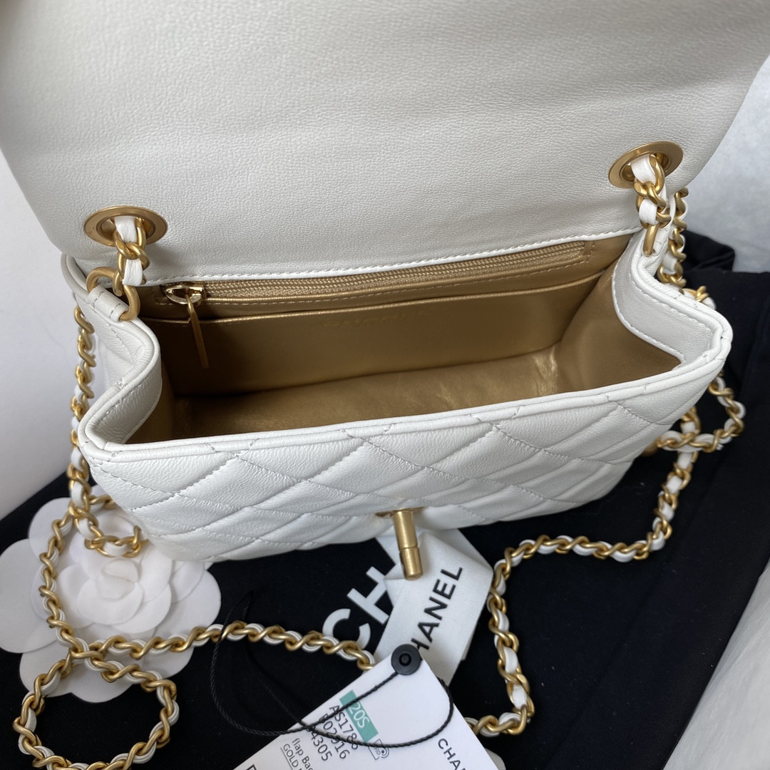 CHANEL MINI FLAP BAG SHINY CALFSKIN & Gold-Tone METAL WHITE 5.3 × 6.6 × 3.1 in