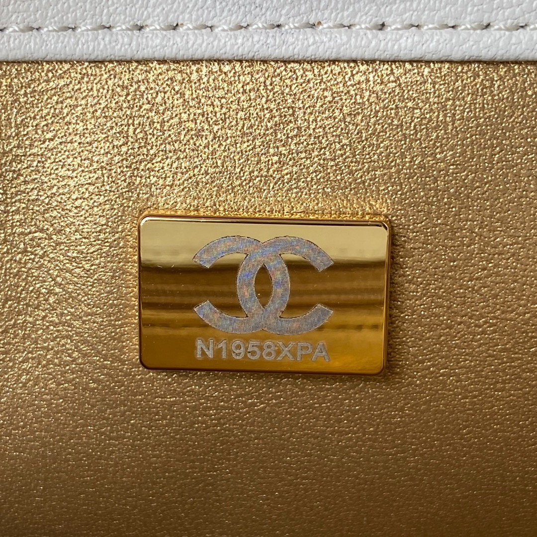 CHANEL MINI FLAP BAG SHINY CALFSKIN & Gold-Tone METAL WHITE 5.3 × 6.6 × 3.1 in