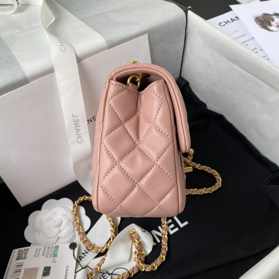 CHANEL MINI FLAP BAG SHINY CALFSKIN & Gold-Tone METAL PINK 5.3 × 6.6 × 3.1 in