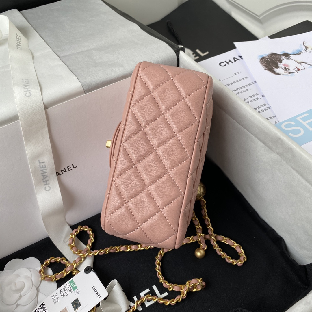 CHANEL MINI FLAP BAG SHINY CALFSKIN & Gold-Tone METAL PINK 5.3 × 6.6 × 3.1 in
