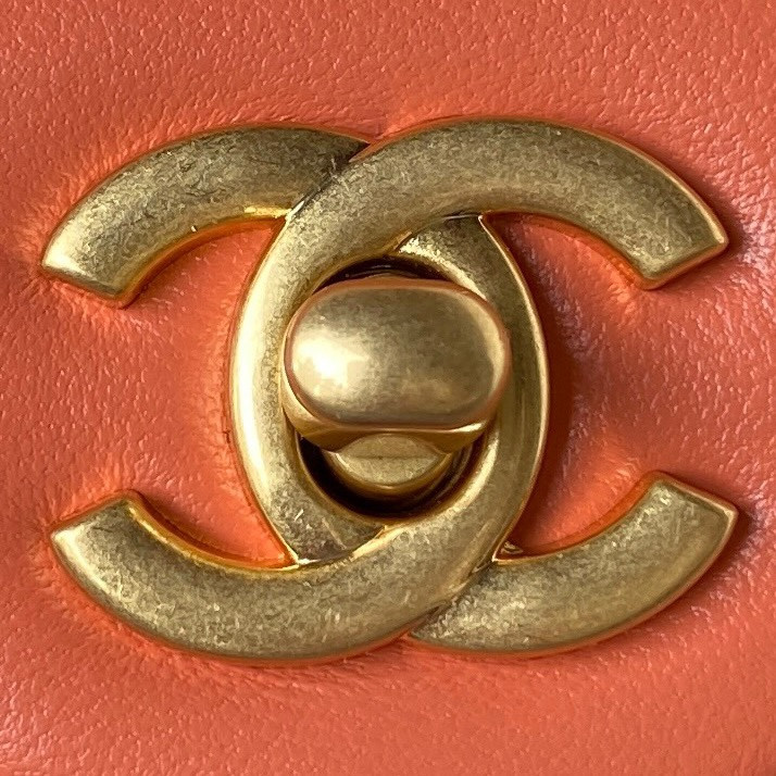 CHANEL MINI FLAP BAG SHINY CALFSKIN & Gold-Tone METAL ORANGE 5.3 × 6.6 × 3.1 in