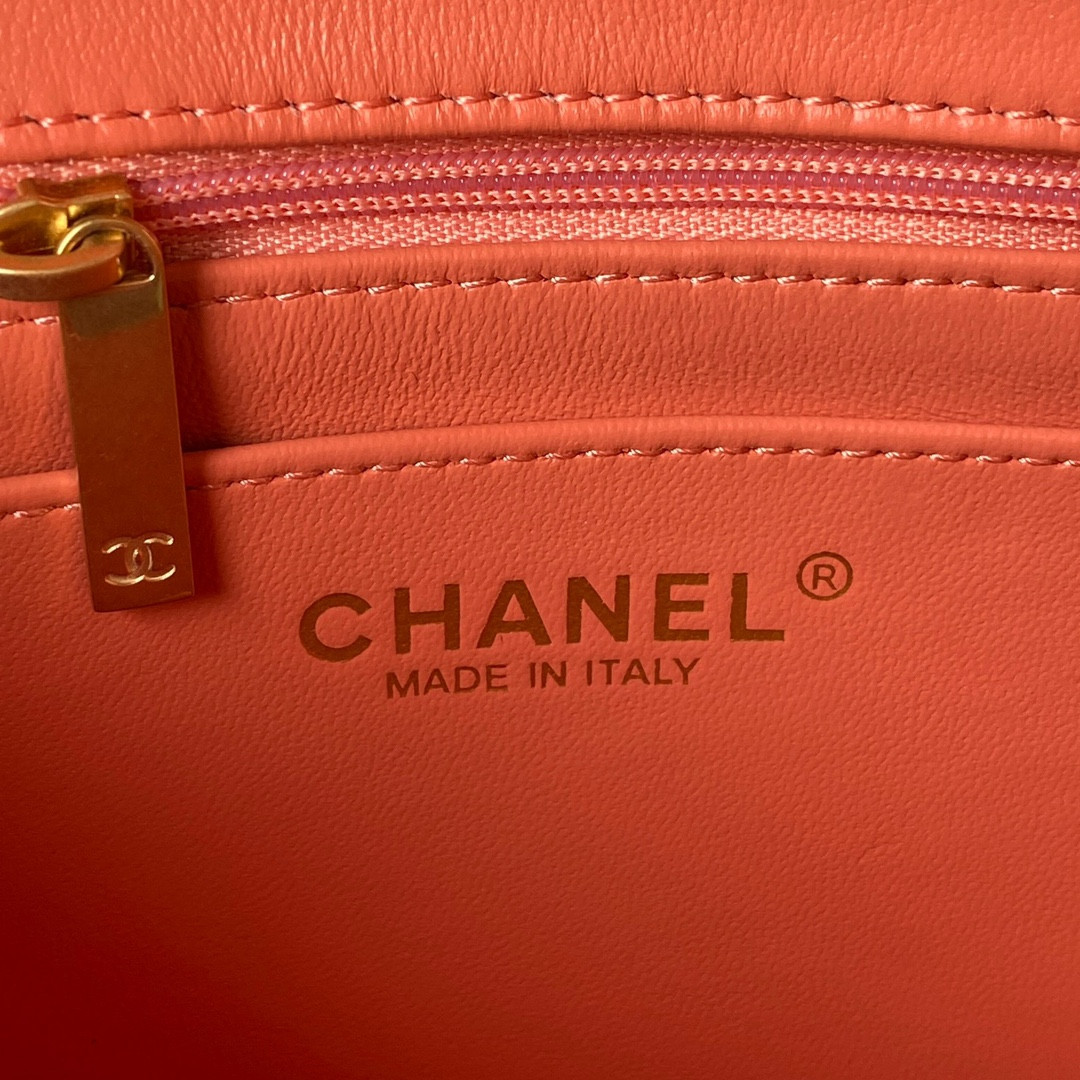 CHANEL MINI FLAP BAG SHINY CALFSKIN & Gold-Tone METAL ORANGE 5.3 × 6.6 × 3.1 in