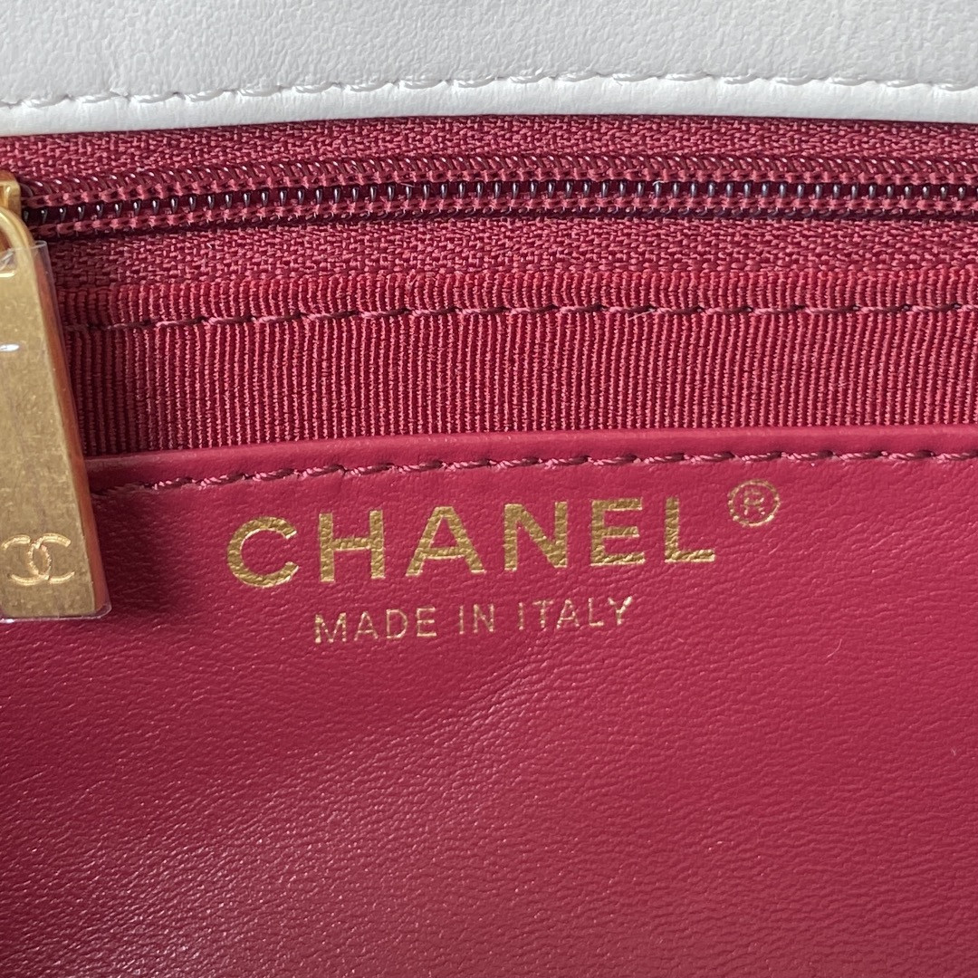 CHANEL SMALL CLASSIC HANDBAG GRAINED SHINY CALFSKIN & Gold-TONE METAL white 5.7 × 9 × 2.3 IN