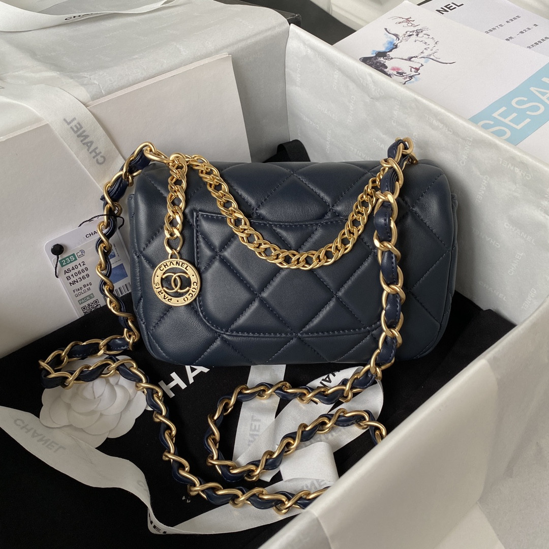 CHANEL MINI FLAP BAG NAVY 4.7 × 7.8 × 2.3 in