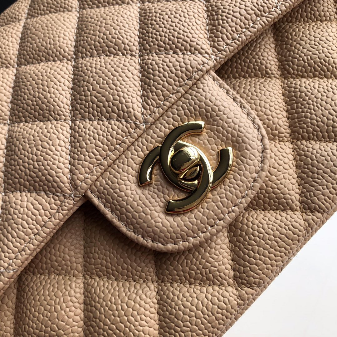 CHANEL CLASSIC HANDBAG GRAINED CALFSKIN & Gold-TONE METAL COFFEE 6 × 9.9 × 2.5 in