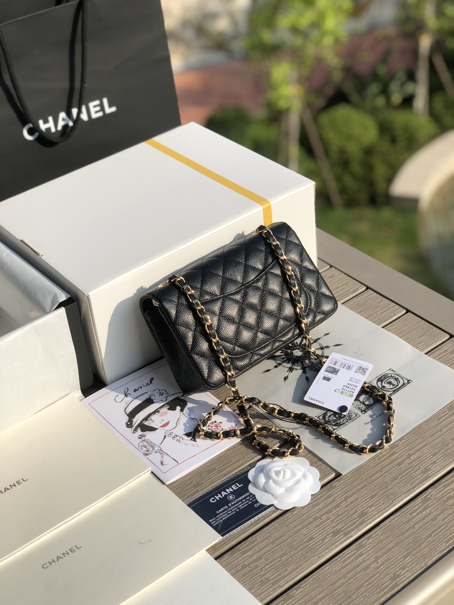 CHANEL MINI FLAP BAG BLACK WITH GOLD-TONE MENTAL 4.7 × 7.8 × 2.3 in