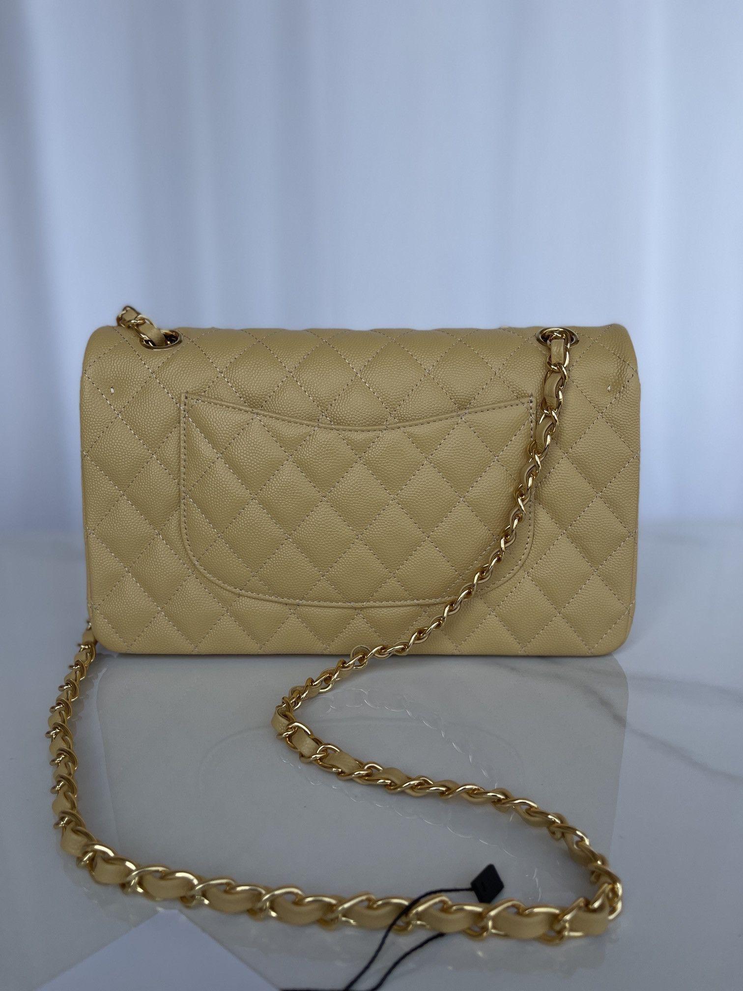 CHANEL CLASSIC HANDBAG GRAINED CALFSKIN & GOLD-TONE METAL YELLOW 6 × 9.9 × 2.5 in