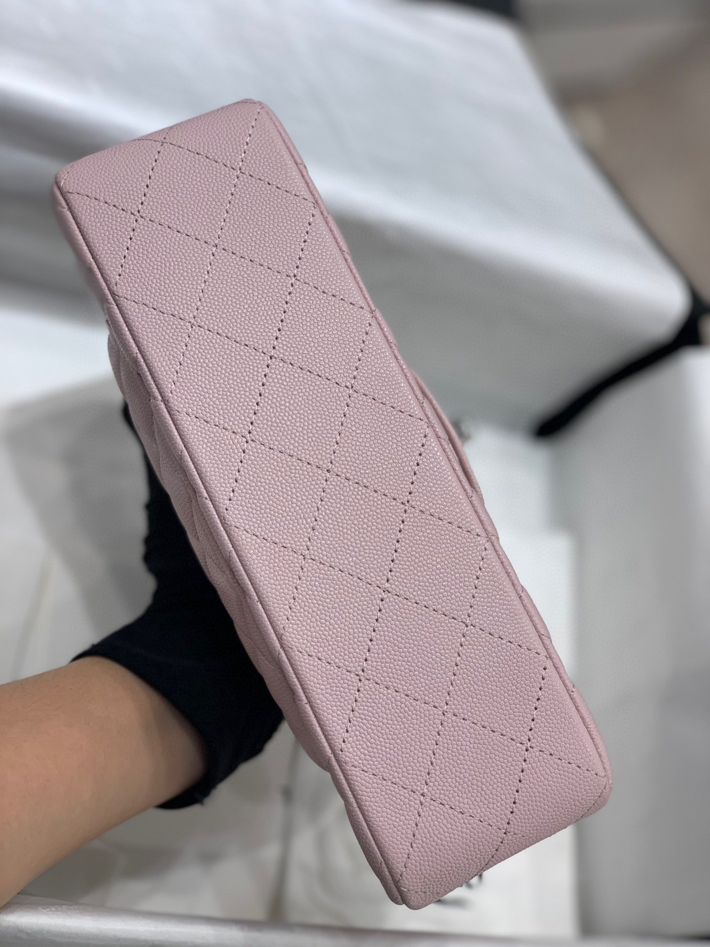 CHANEL CLASSIC HANDBAG Grained Calfskin & Silver-Tone Metal Pink 6 × 9.9 × 2.5 in