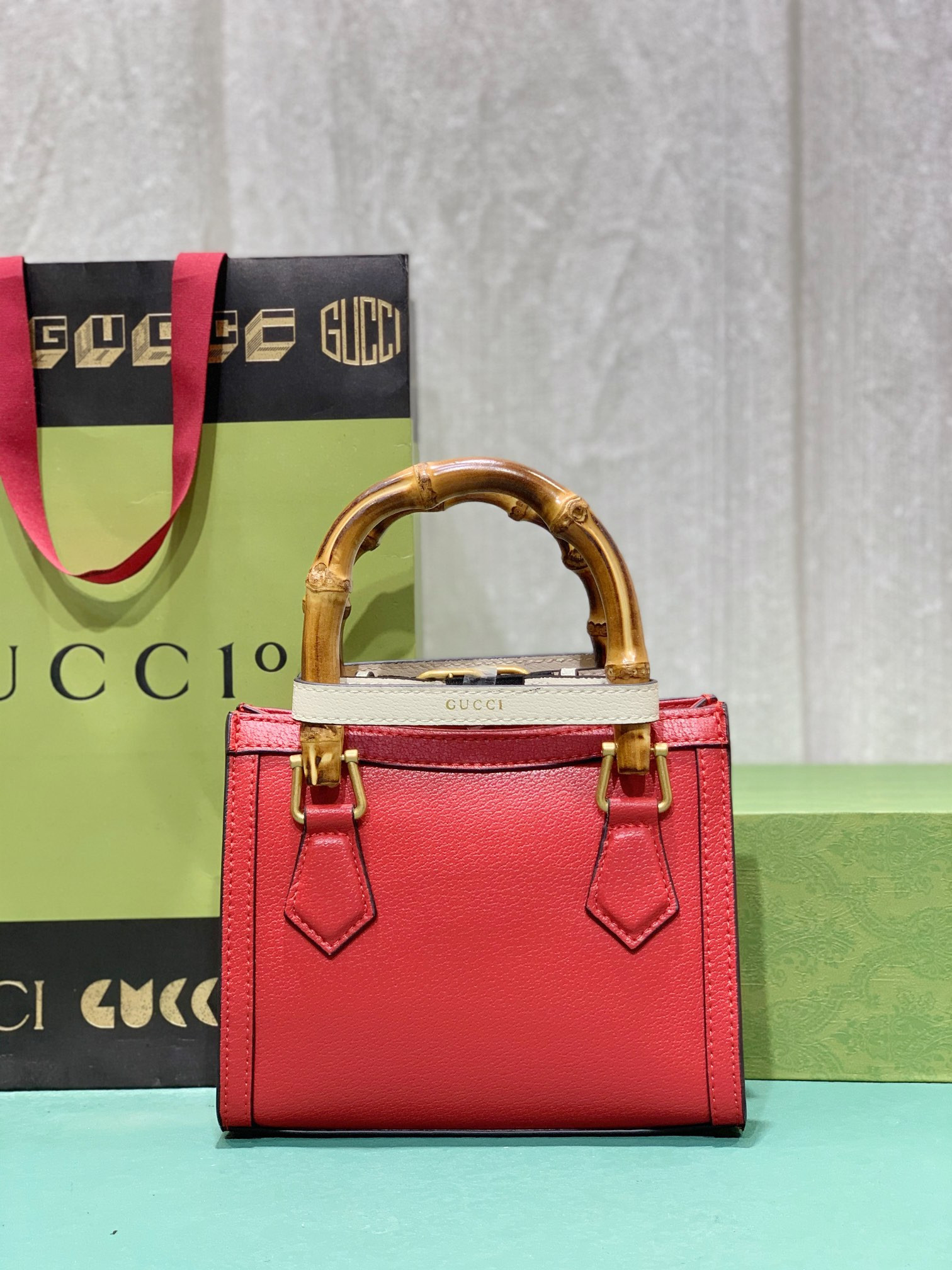 GUCCI DIANA MINI TOTE BAG Red 20W x 16H x 10D CM