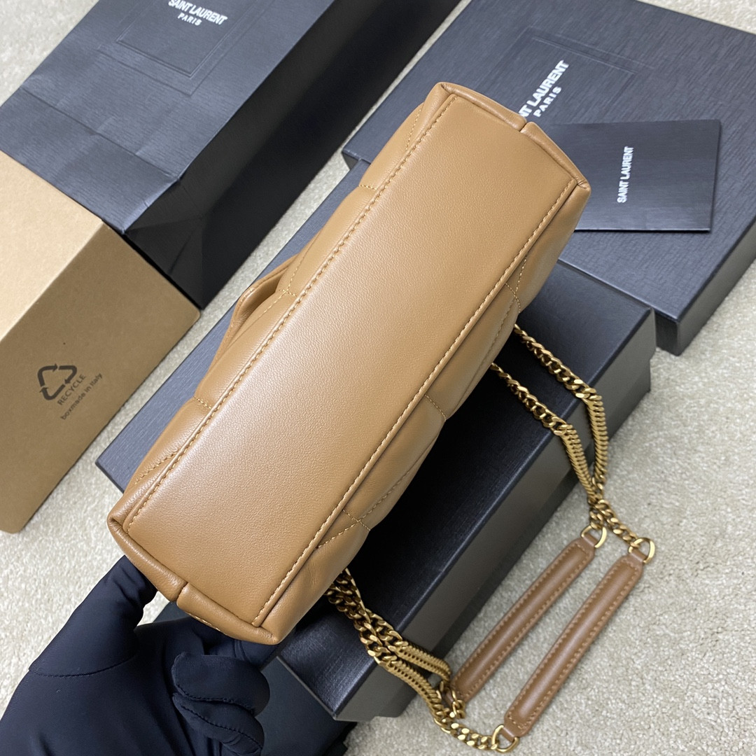 YSL PUFFER IN LEATHER BROWN 23 X 15.5 X 5.8 CM