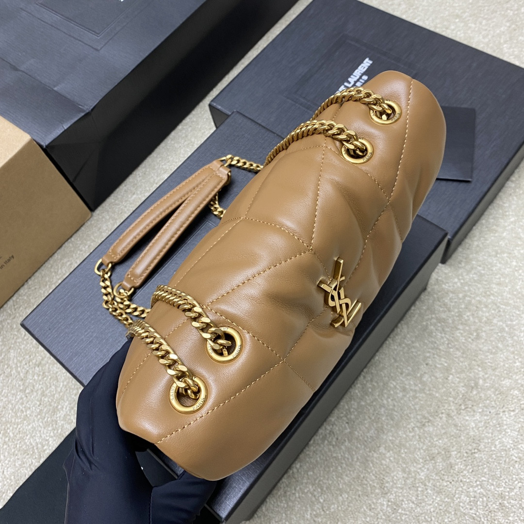 YSL PUFFER IN LEATHER BROWN 23 X 15.5 X 5.8 CM