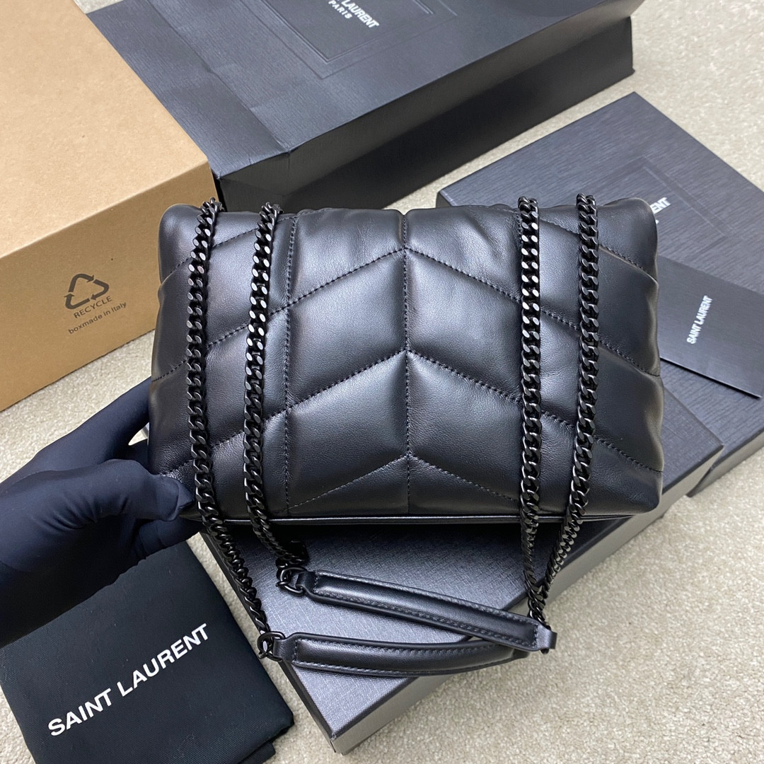 YSL PUFFER IN LEATHER BLACK SILVER 23 X 15.5 X 5.8 CM