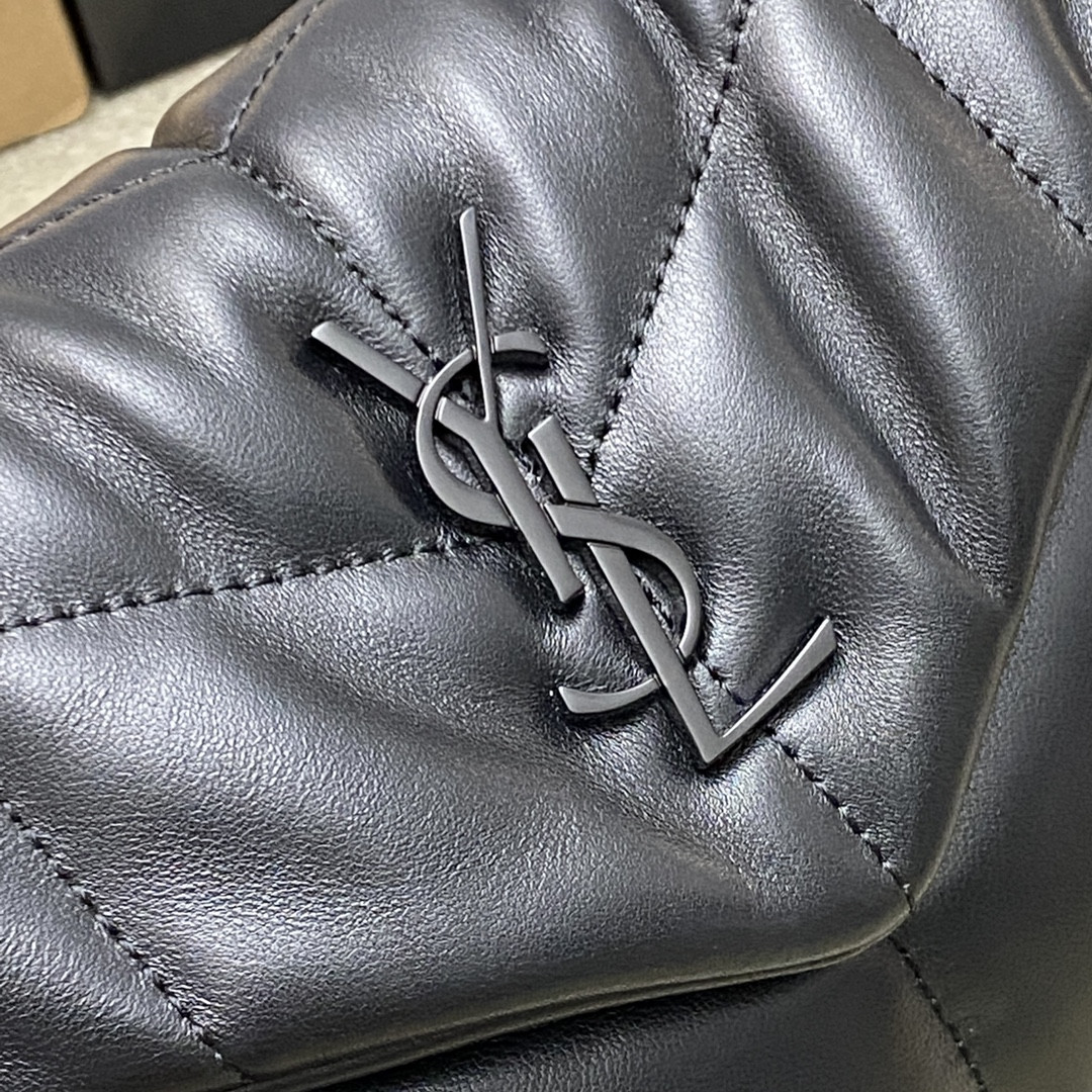 YSL PUFFER IN LEATHER BLACK SILVER 23 X 15.5 X 5.8 CM