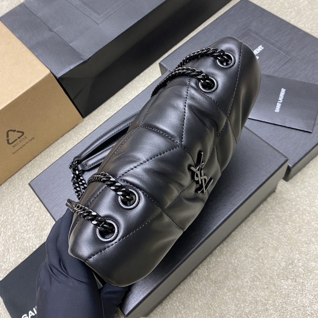 YSL PUFFER IN LEATHER BLACK SILVER 23 X 15.5 X 5.8 CM