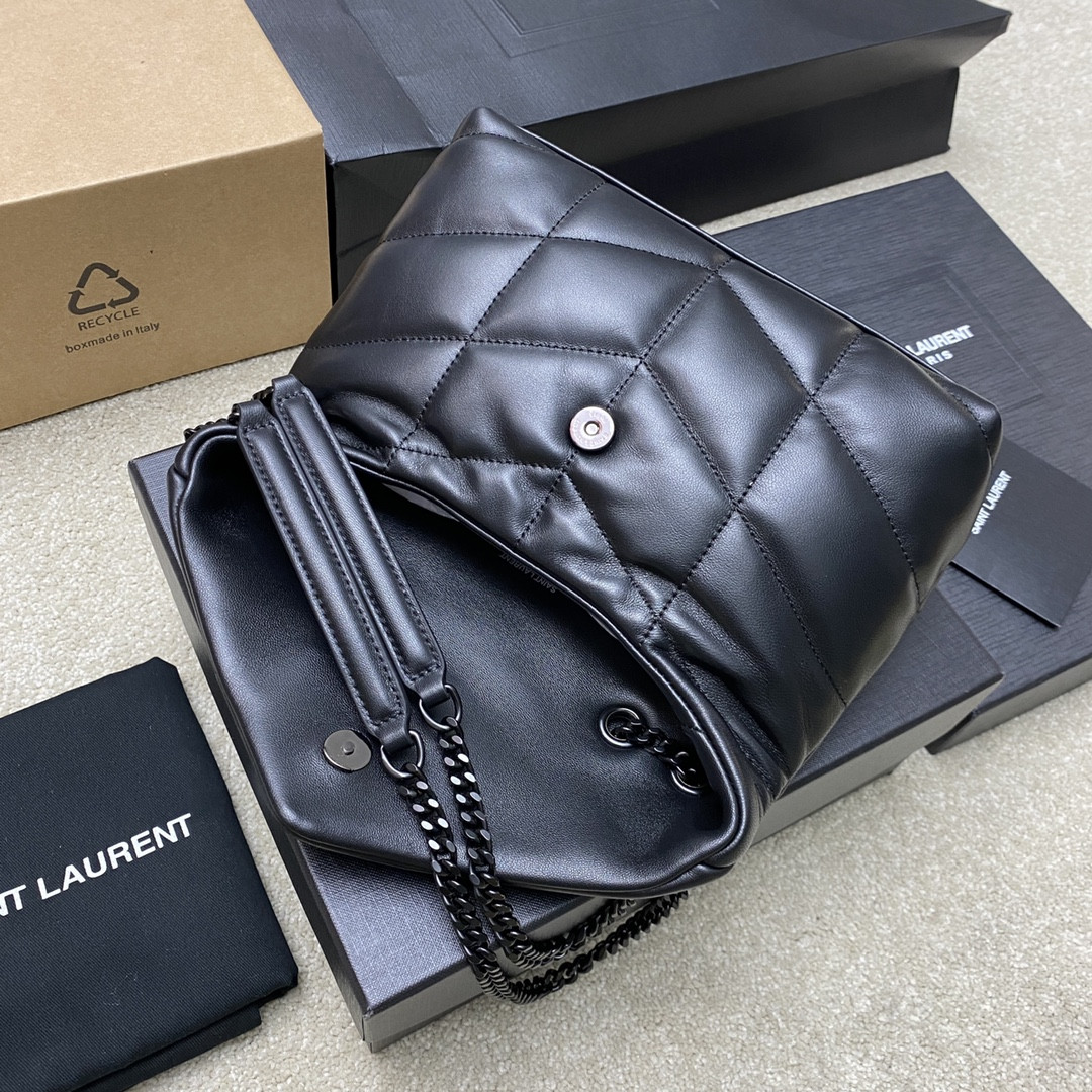 YSL PUFFER IN LEATHER BLACK SILVER 23 X 15.5 X 5.8 CM