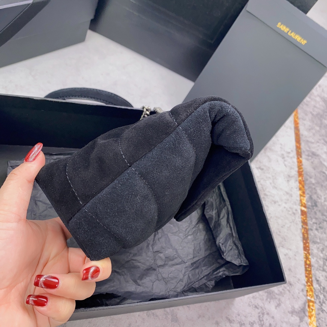 YSL PUFFER IN SUEDE BLACK 23 X 15.5 X 5.8 CM