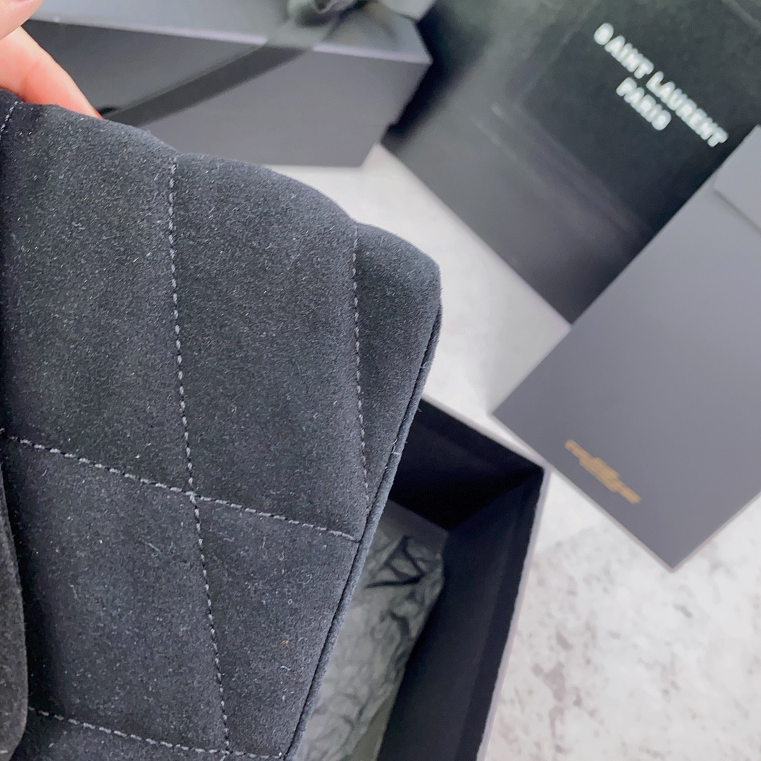 YSL PUFFER IN SUEDE BLACK 23 X 15.5 X 5.8 CM