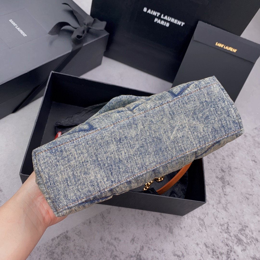 YSL PUFFER IN SUEDE AND DENIM LIGHT BLUE 23 X 15.5 X 5.8 CM