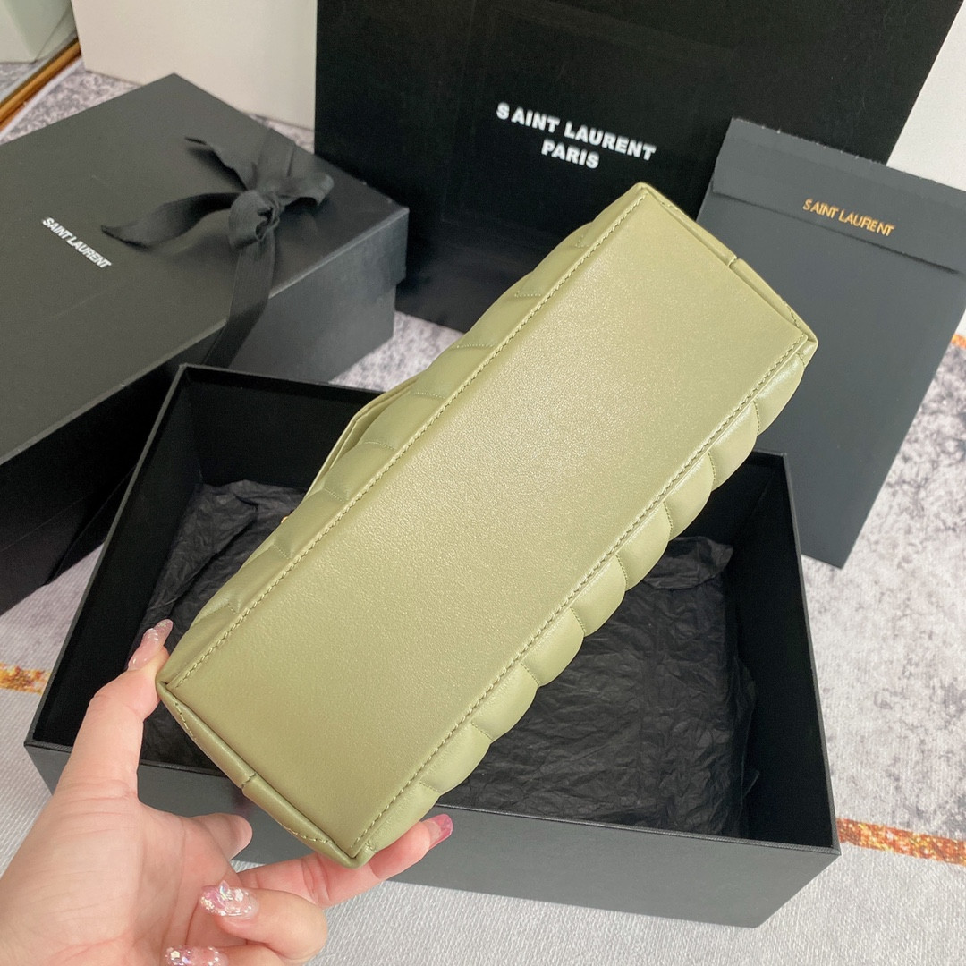 YSL LOULOU SMALL IN QUILTED LEATHER GREEN 9 X 6.1 X 3.3 INCHES