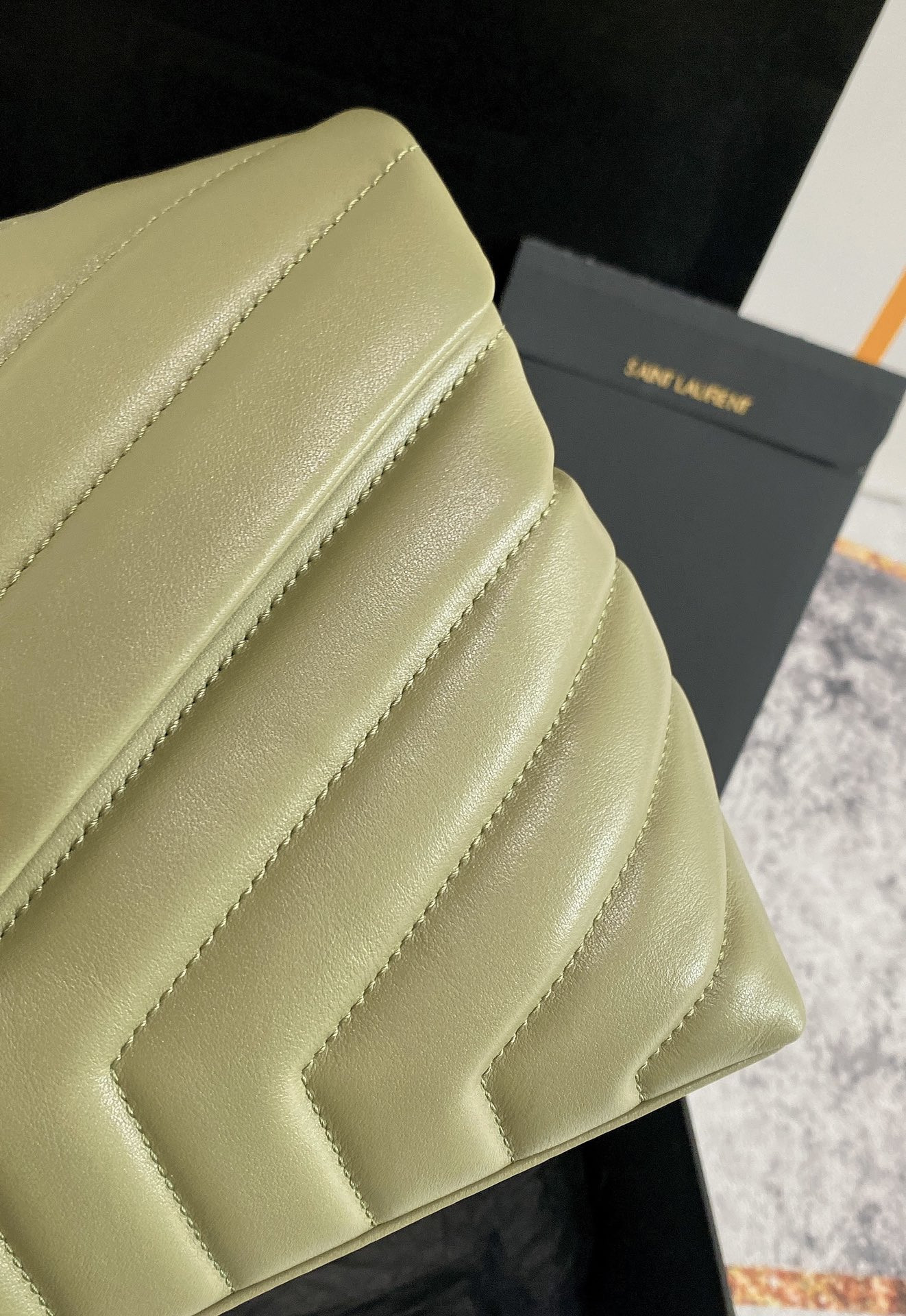 YSL LOULOU SMALL IN QUILTED LEATHER GREEN 9 X 6.1 X 3.3 INCHES