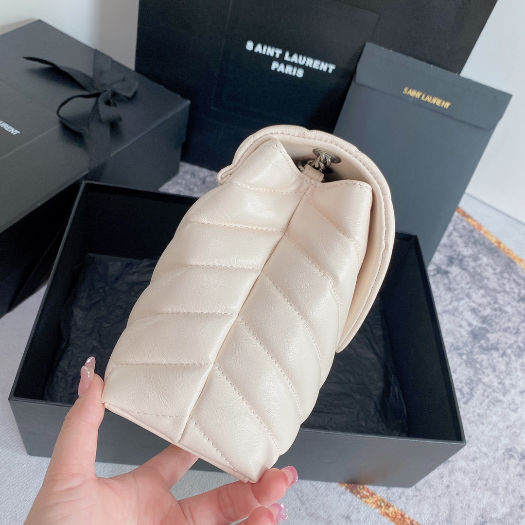 YSL LOULOU SMALL IN QUILTED LEATHER WHITE 9 X 6.1 X 3.3 INCHES