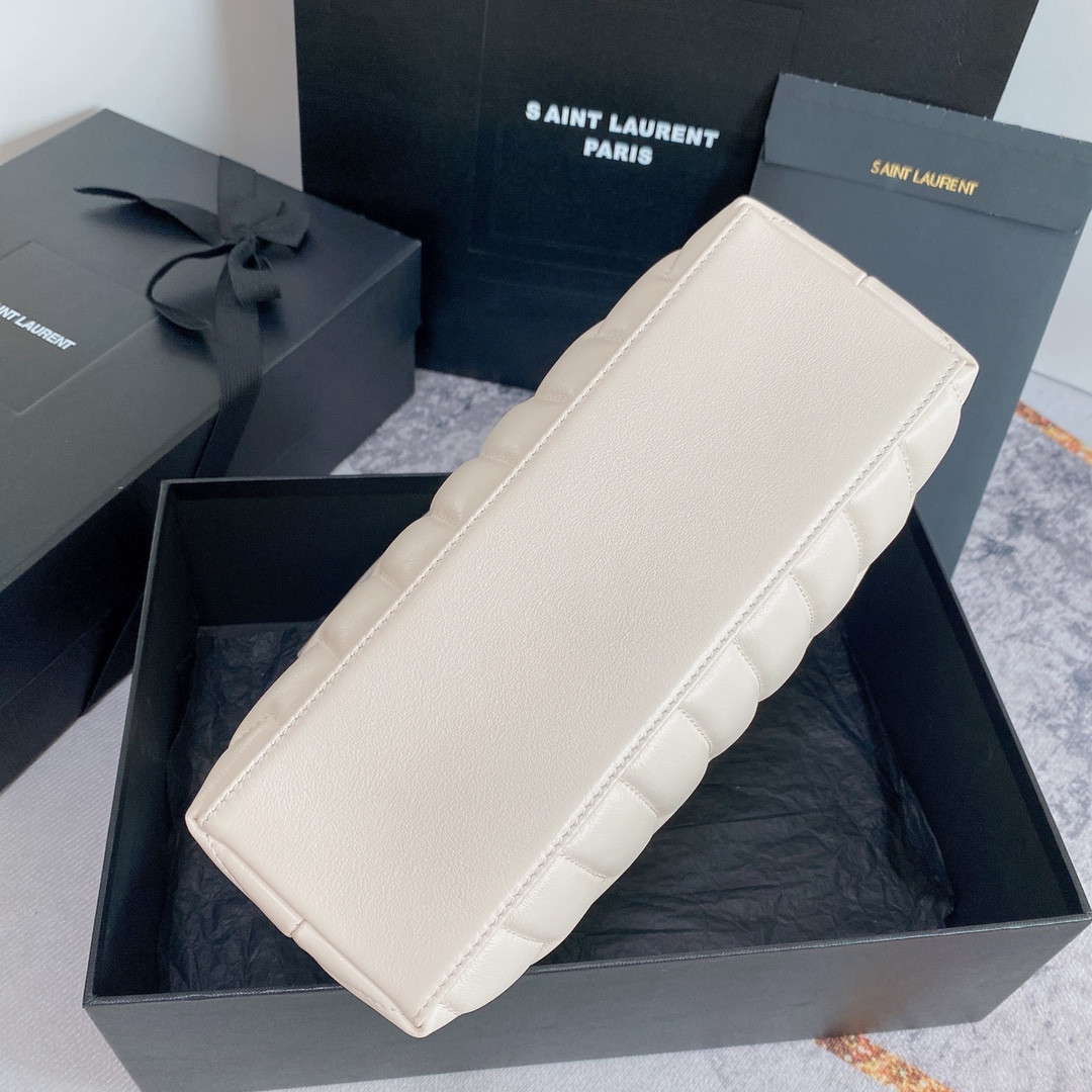 YSL LOULOU SMALL IN QUILTED LEATHER WHITE 9 X 6.1 X 3.3 INCHES