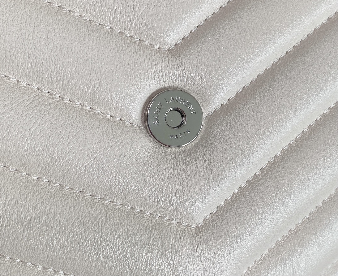 YSL LOULOU SMALL IN QUILTED LEATHER WHITE 9 X 6.1 X 3.3 INCHES