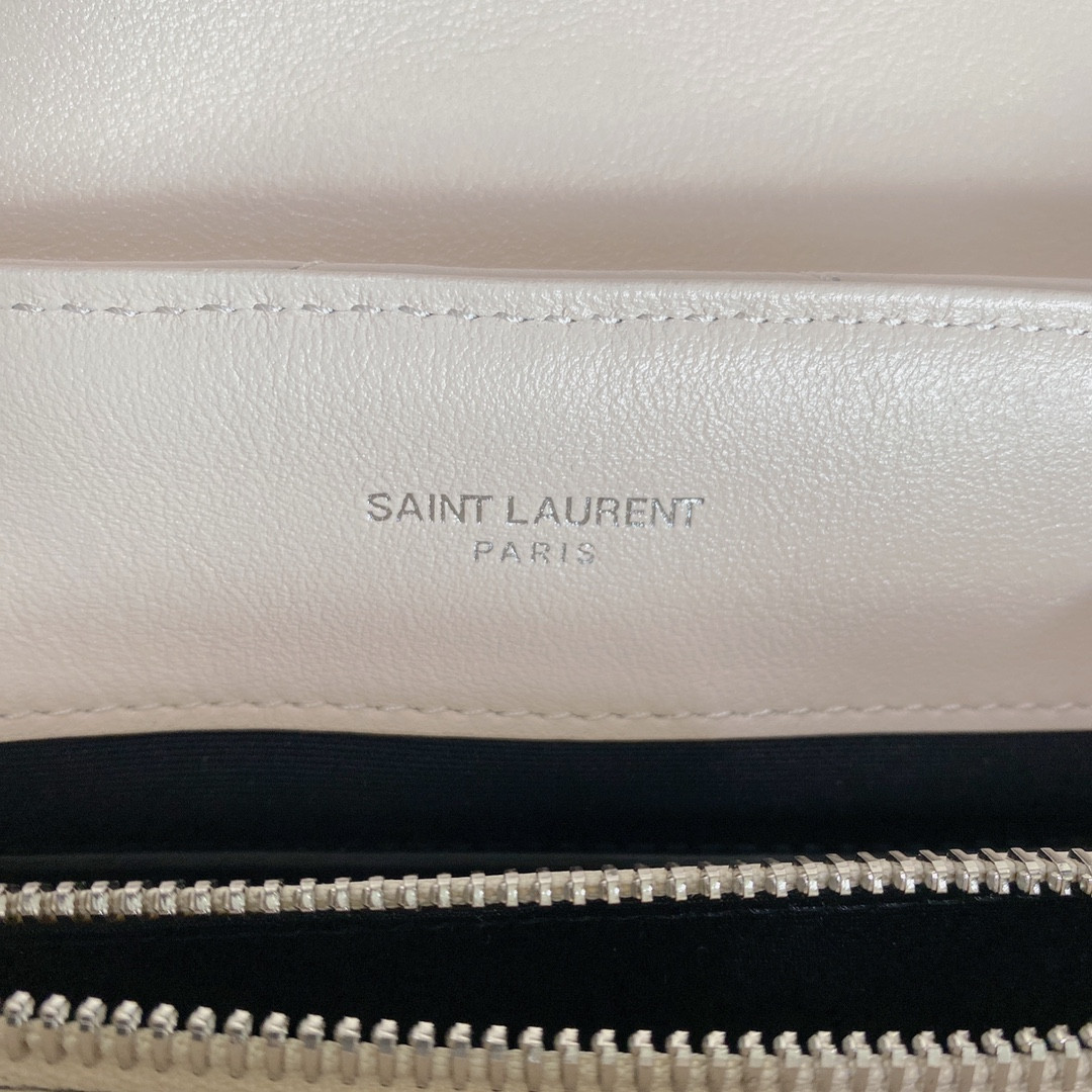 YSL LOULOU SMALL IN QUILTED LEATHER WHITE 9 X 6.1 X 3.3 INCHES