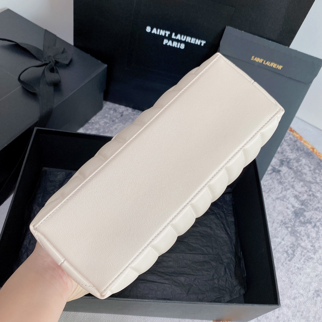 YSL LOULOU SMALL IN QUILTED LEATHER WHITE GOLD 9 X 6.1 X 3.3 INCHES