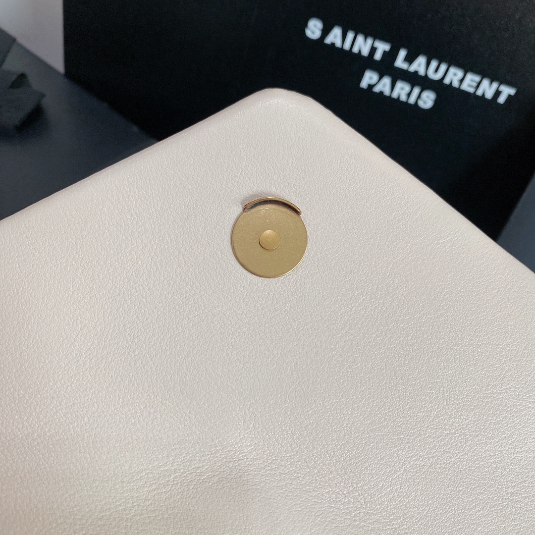 YSL LOULOU SMALL IN QUILTED LEATHER WHITE GOLD 9 X 6.1 X 3.3 INCHES