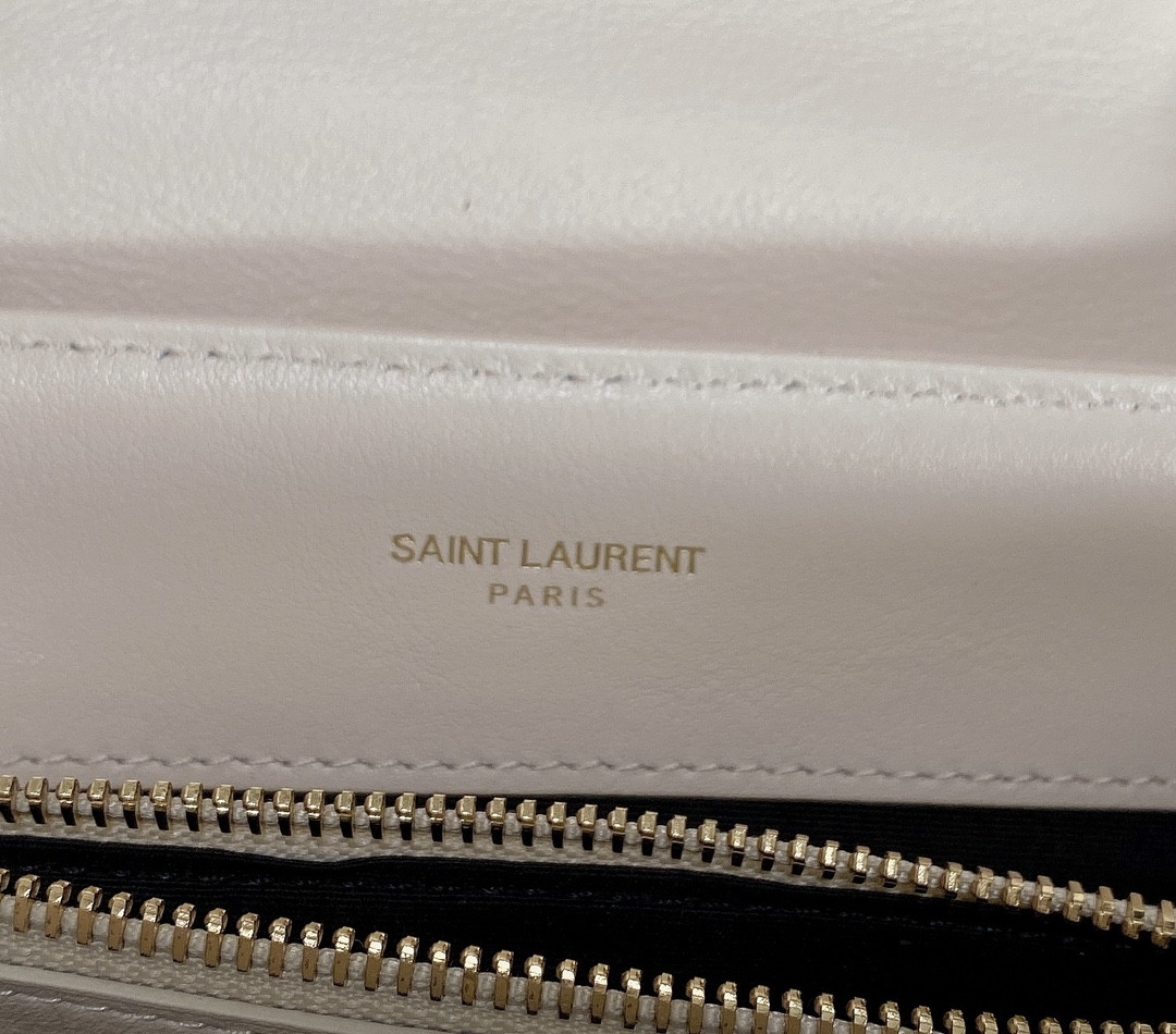 YSL LOULOU SMALL IN QUILTED LEATHER WHITE GOLD 9 X 6.1 X 3.3 INCHES
