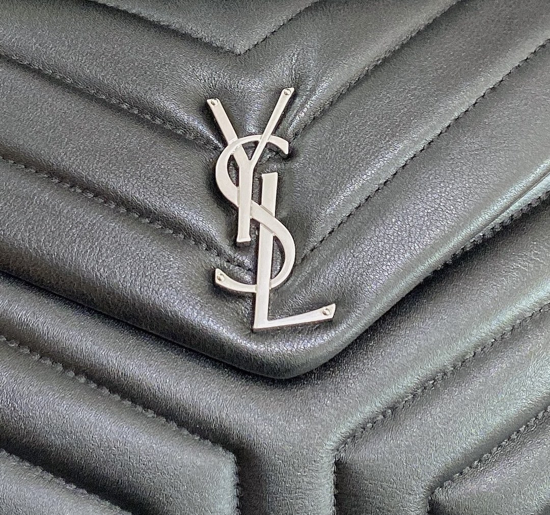 YSL LOULOU SMALL IN QUILTED LEATHER BLACK SILVER 9 X 6.1 X 3.3 INCHES