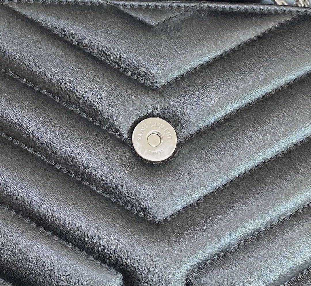 YSL LOULOU SMALL IN QUILTED LEATHER BLACK SILVER 9 X 6.1 X 3.3 INCHES