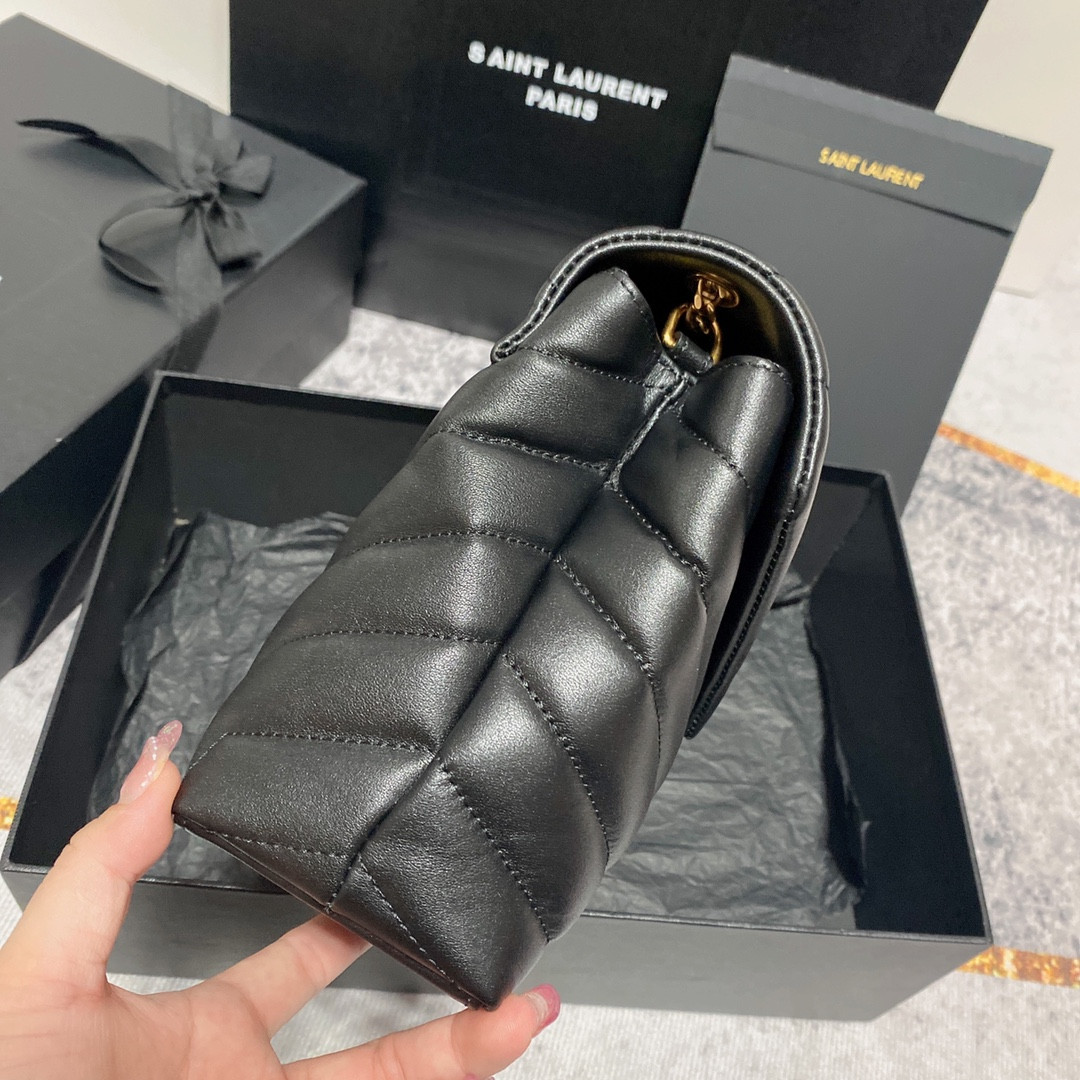 YSL LOULOU SMALL IN QUILTED LEATHER BLACK GOLD 9 X 6.1 X 3.3 INCHES