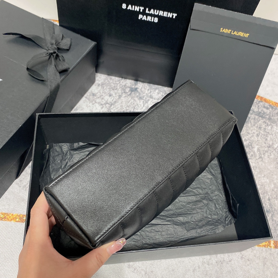 YSL LOULOU SMALL IN QUILTED LEATHER BLACK GOLD 9 X 6.1 X 3.3 INCHES