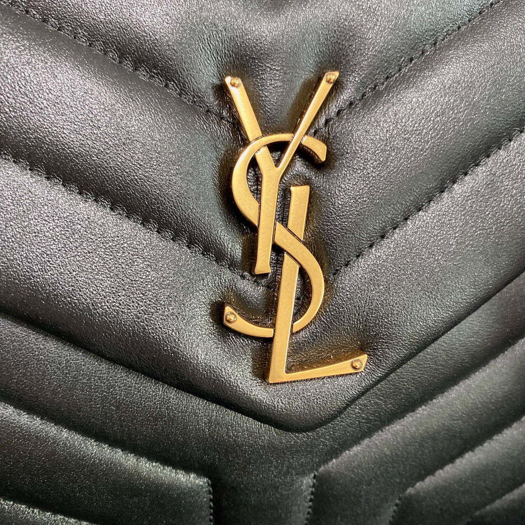 YSL LOULOU SMALL IN QUILTED LEATHER BLACK GOLD 9 X 6.1 X 3.3 INCHES