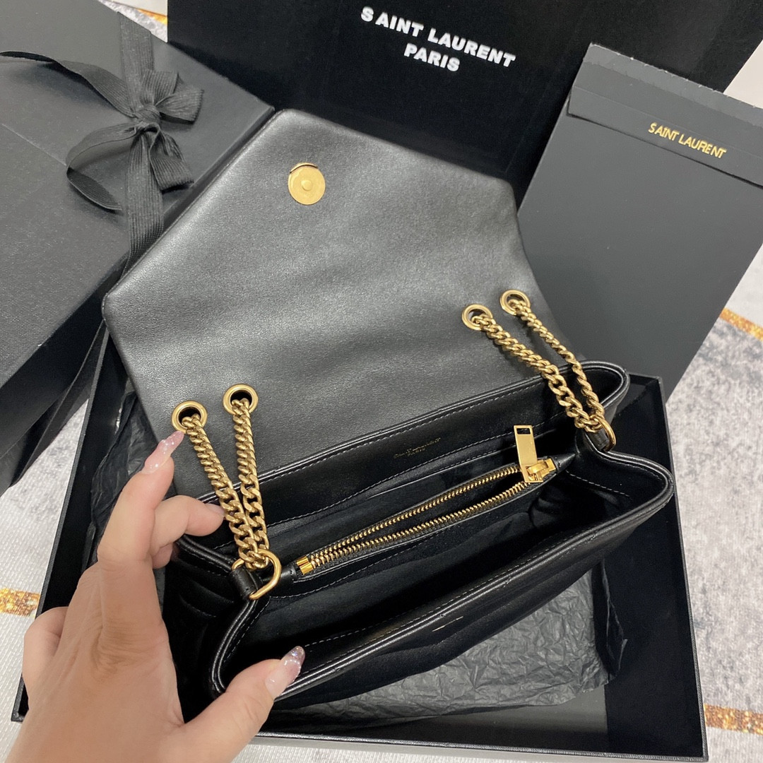 YSL LOULOU SMALL IN QUILTED LEATHER BLACK GOLD 9 X 6.1 X 3.3 INCHES