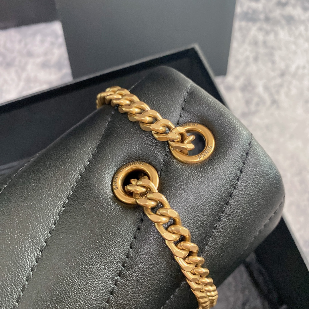 YSL LOULOU SMALL IN QUILTED LEATHER BLACK GOLD 9 X 6.1 X 3.3 INCHES