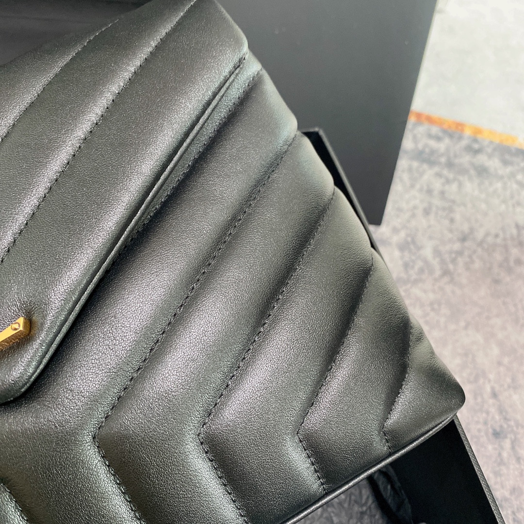 YSL LOULOU SMALL IN QUILTED LEATHER BLACK GOLD 9 X 6.1 X 3.3 INCHES