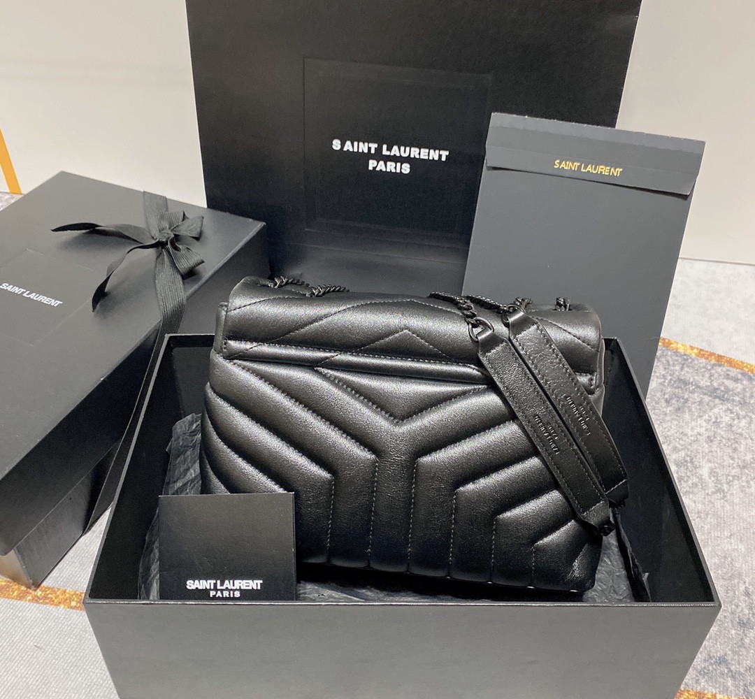 YSL LOULOU SMALL IN QUILTED LEATHER BLACK 9 X 6.1 X 3.3 INCHES