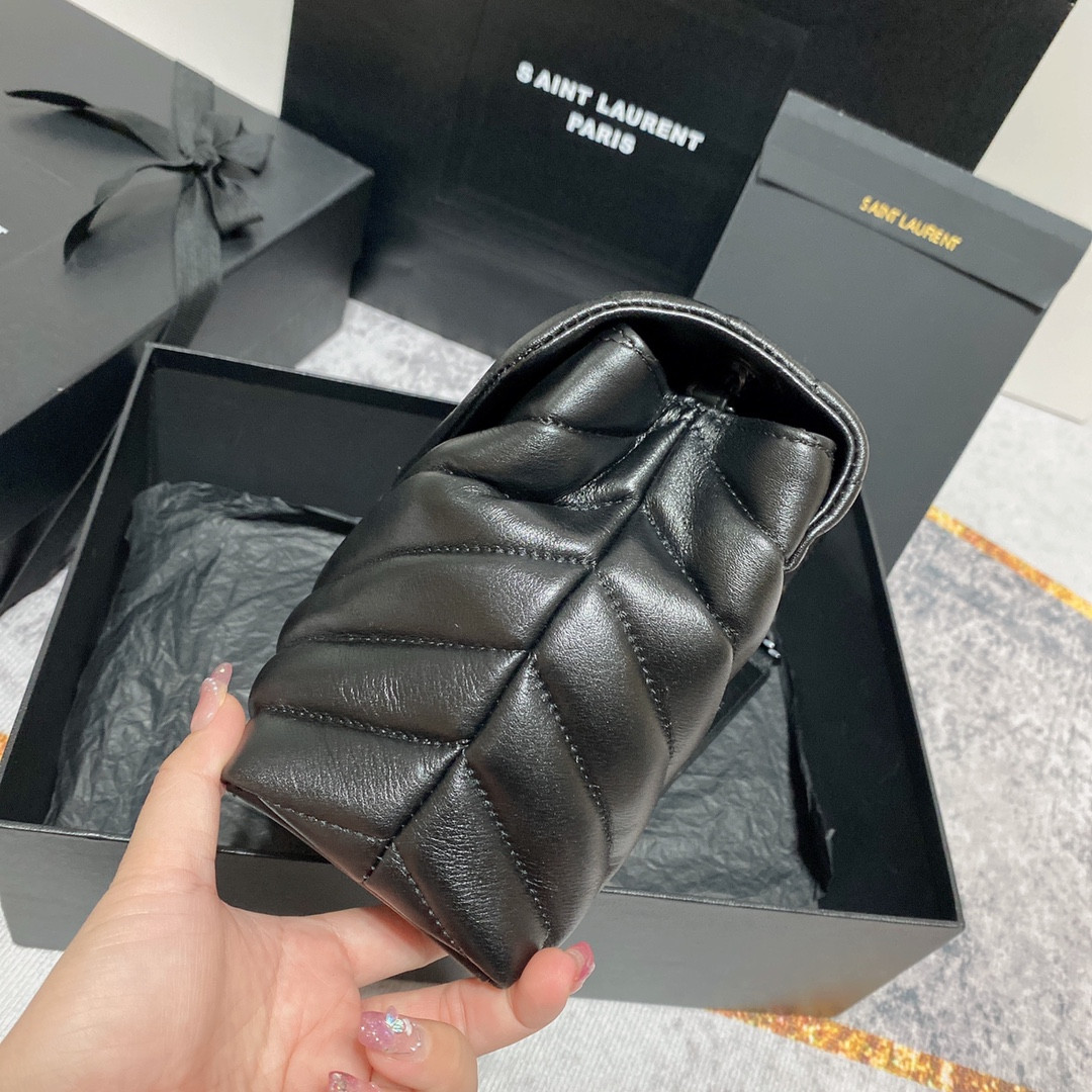 YSL LOULOU SMALL IN QUILTED LEATHER BLACK 9 X 6.1 X 3.3 INCHES