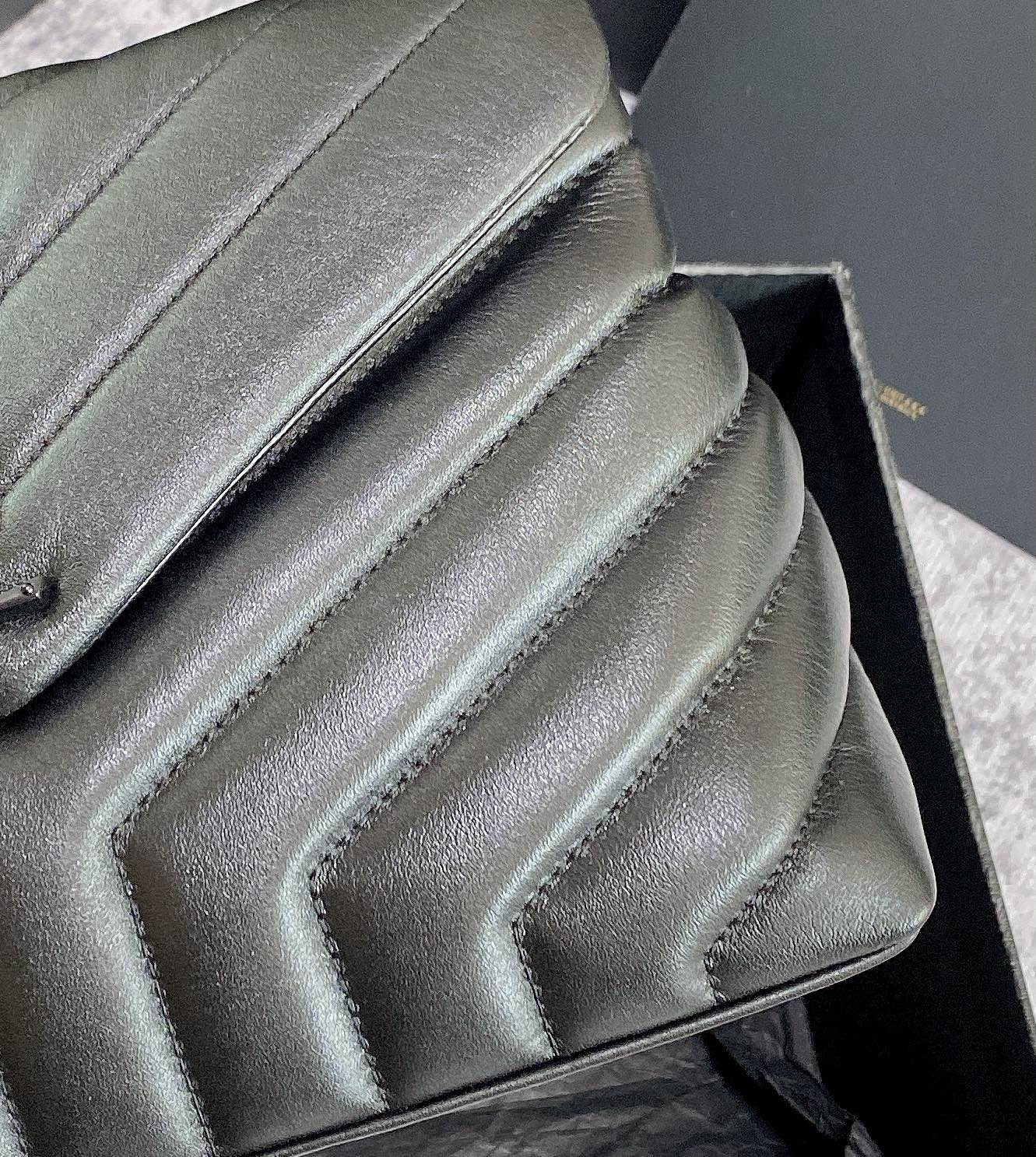 YSL LOULOU SMALL IN QUILTED LEATHER BLACK 9 X 6.1 X 3.3 INCHES