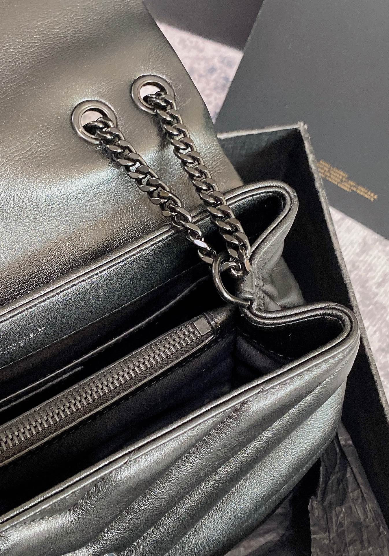 YSL LOULOU SMALL IN QUILTED LEATHER BLACK 9 X 6.1 X 3.3 INCHES