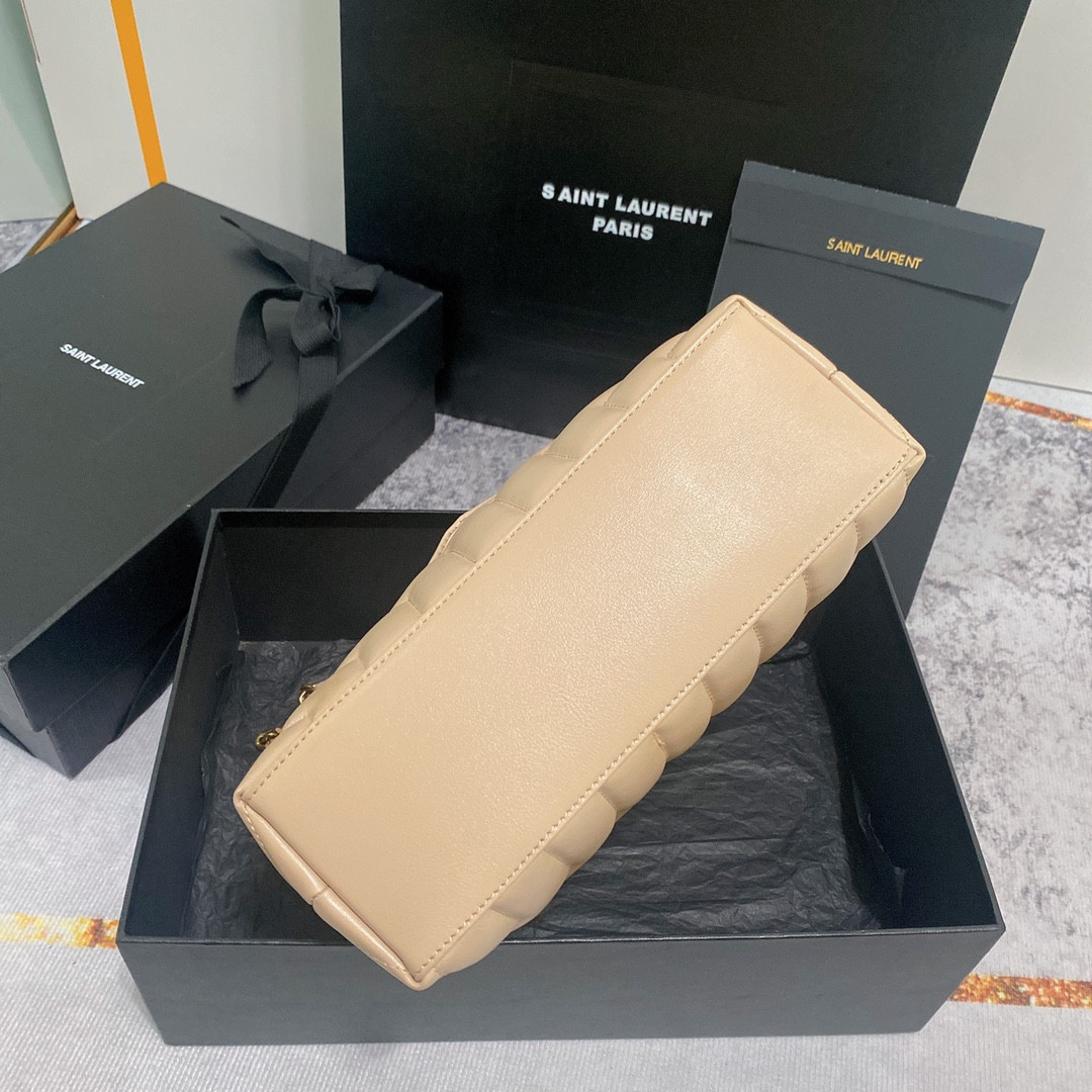 YSL LOULOU SMALL IN QUILTED LEATHER light beige 9 X 6.1 X 3.3 INCHES