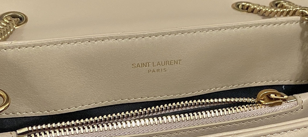 YSL LOULOU SMALL IN QUILTED LEATHER light beige 9 X 6.1 X 3.3 INCHES