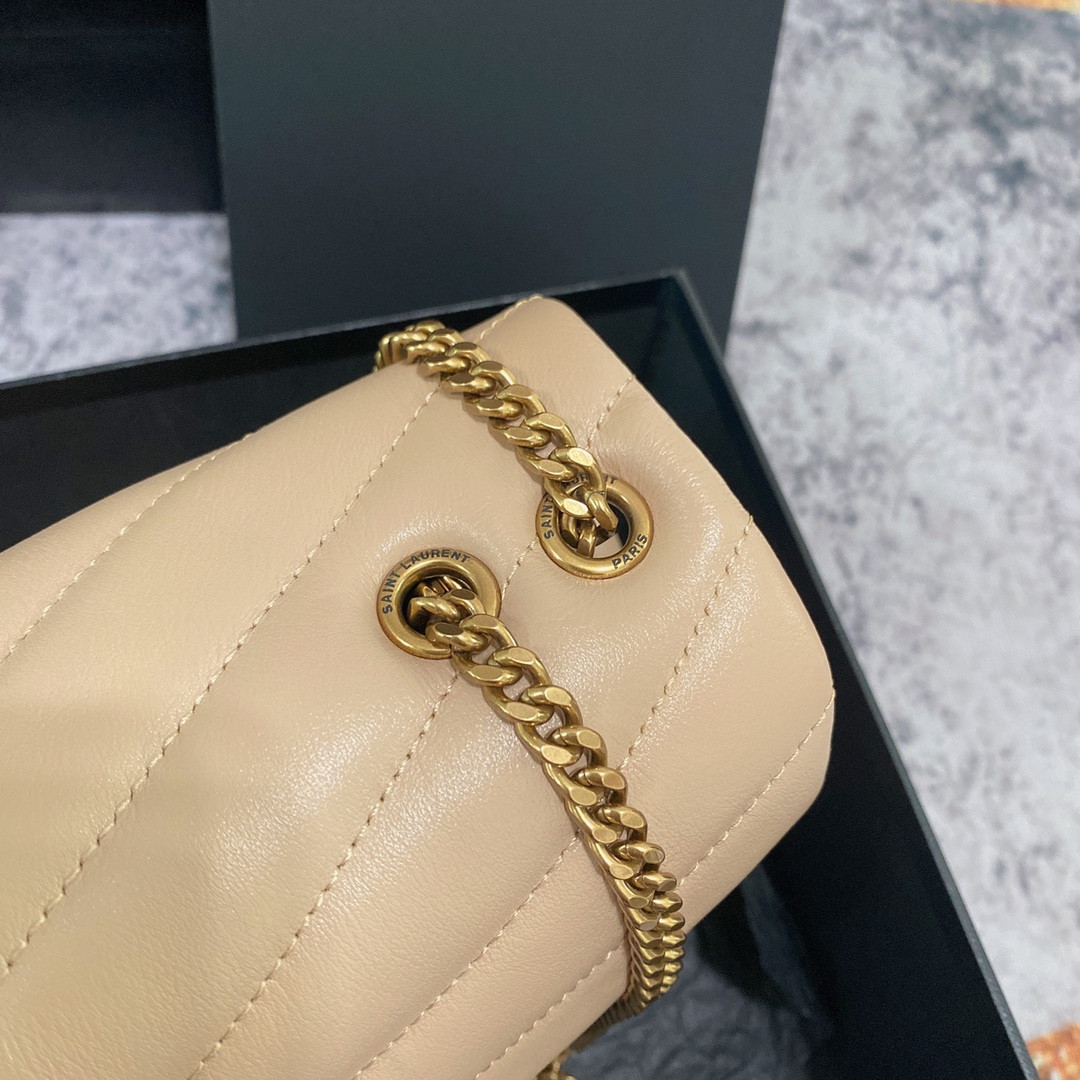 YSL LOULOU SMALL IN QUILTED LEATHER light beige 9 X 6.1 X 3.3 INCHES