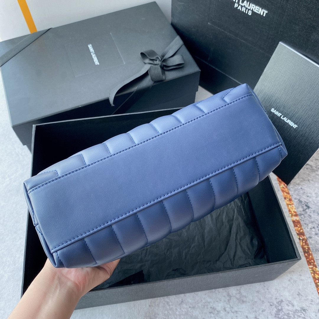 YSL LOULOU SMALL IN QUILTED LEATHER BLUE GOLD 9 X 6.1 X 3.3 INCHES