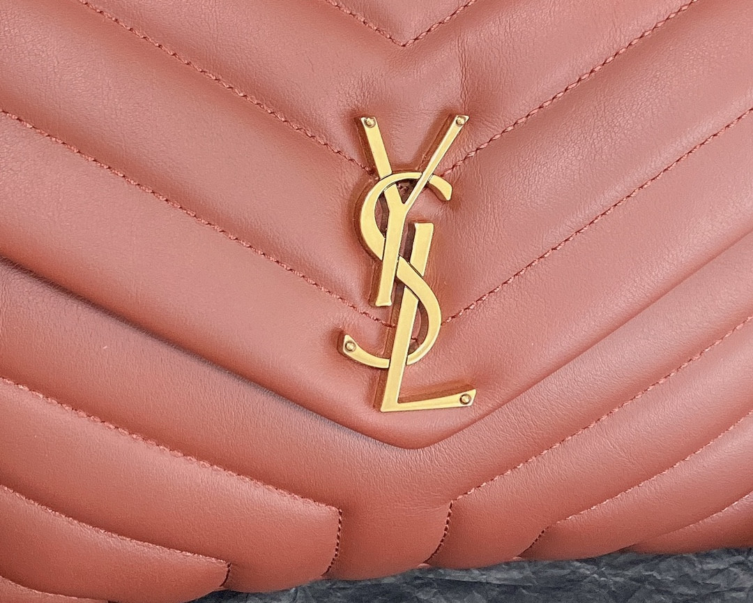YSL LOULOU SMALL IN QUILTED LEATHER RED GOLD 9 X 6.1 X 3.3 INCHES