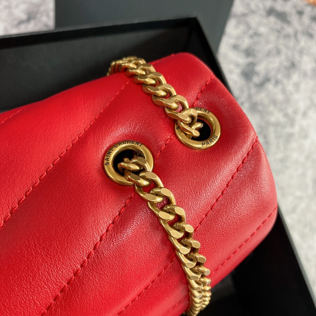 YSL LOULOU SMALL IN QUILTED LEATHER SHINY RED GOLD 9 X 6.1 X 3.3 INCHES