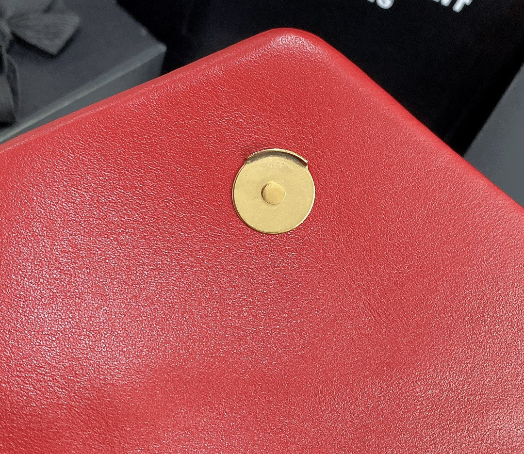 YSL LOULOU SMALL IN QUILTED LEATHER SHINY RED GOLD 9 X 6.1 X 3.3 INCHES